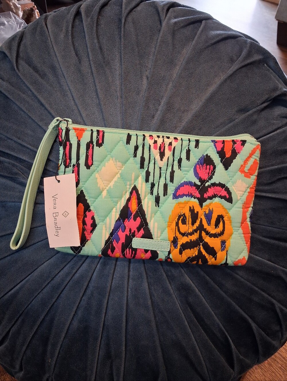 Vera Bradley Escapade Mint Multicolor Ikat Quilted Wristlet